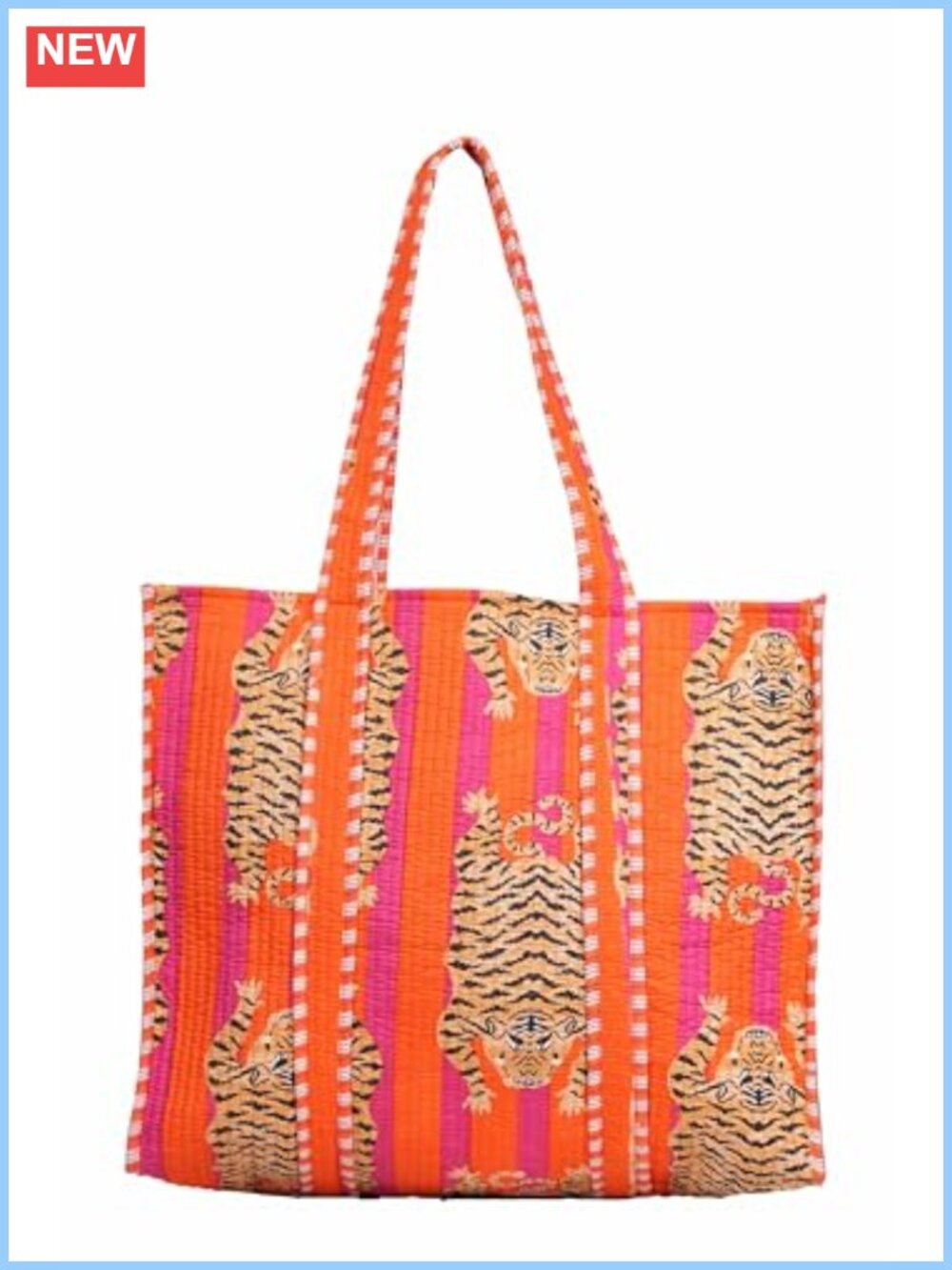 100% Cotton Quilted Tiger Print Shoulder Tote Bag Reversible Shopping